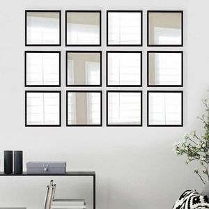 Set 12 oglinzi decorative, SETAYNA_063, Sticla, Plastic laminat, Argintiu / Negru imagine