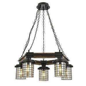 Lustra, Avonni, 683AVN1404, Metal, Negru / Stejar imagine