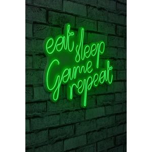 Decoratiune luminoasa LED, eat sleep game repeat, Benzi flexibile de neon, DC 12 V, Verde imagine