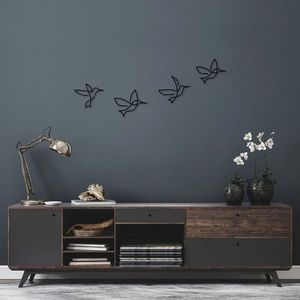Decoratiune de perete, Birds, Metal, 21 x 18 cm, Negru imagine