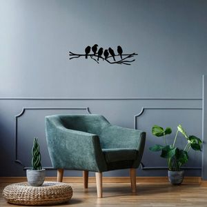 Decoratiune de perete, Birds On The Branch, Metal, 70 x 21 cm, Negru imagine