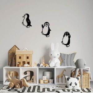 Decoratiune de perete, Penguins, Metal, 20 x 29 cm, Negru imagine