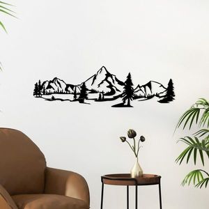 Decoratiune de perete, Landscape 4, Metal, 70 x 20 cm, Negru imagine