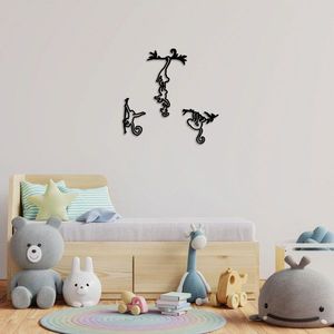 Decoratiune de perete, Naughty Monkeys, Metal, 17 x 28 cm, Negru imagine