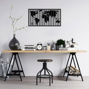 Decoratiune de perete, Wold Map, Metal, 90 x 47 cm, Negru imagine