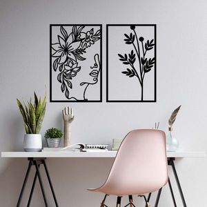 Decoratiune de perete, Flower Face, Metal, 47 x 70 cm, Negru imagine