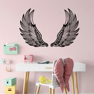 Decoratiune de perete, Angel Wings, Metal, 48 x 65 cm, 2 piese, Negru imagine