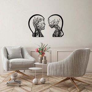 Decoratiune de perete, Tree Man And Woman, Metal, 52 x 70 cm, Negru imagine