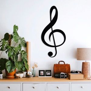 Decoratiune de perete, Treble Clef, Metal, Dimensiune: 28 x 59 cm, Negru imagine