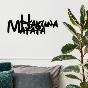 Decoratiune de perete, Hakuna Matata 5, Metal, Dimensiune: 66 x 1, 5 x 27 cm, Negru imagine