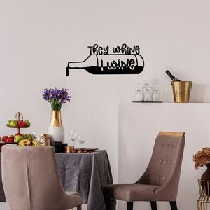 Decoratiune de perete, They Whine I Wine, Metal, Dimensiune: 67 x 28 cm, Negru imagine