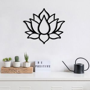 Decoratiune de perete, Lotus Flower 1, Metal, Dimensiune: 50 x 43 cm, Negru imagine