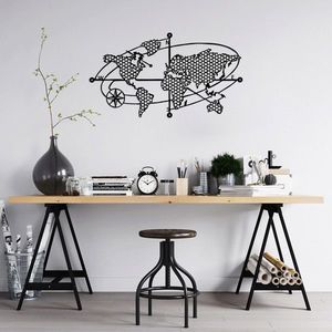 Decoratiune de perete, World Map 1, Metal, 70 x 39 cm, Negru imagine