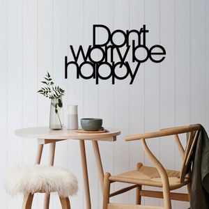 Decoratiune de perete, Dont Worry Be Happy, Metal, Dimensiune: 50 x 30 cm, Negru imagine