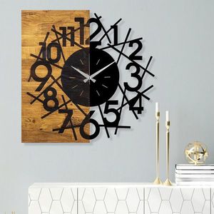 Ceas de perete, Wooden Clock 26, Lemn/metal, Dimensiune: 59 x 3 x 58 cm, Nuc / Negru imagine