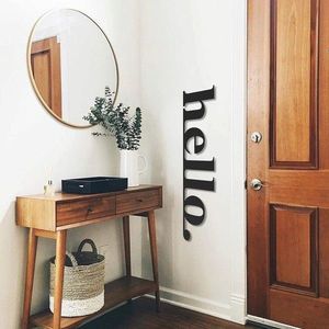 Decoratiune de perete, Hello, Otel, 30 x 99 cm, Negru imagine
