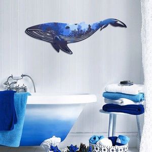 Decoratiune de perete, Reef Whale Metal Wall Art, Otel, 94 x 31 cm, Multicolor imagine