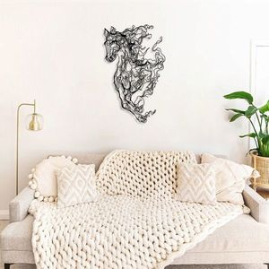 Decoratiune de perete, Metal Horse Line Art, Otel, Dimensiune: 66 x 41 cm, Negru imagine
