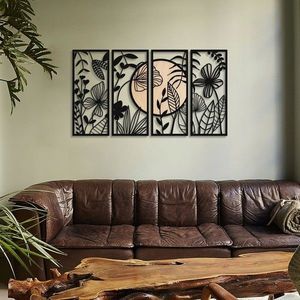 Decoratiune de perete, Ginkgo Wood, Otel, 29 x 68 cm, Negru/Bej imagine