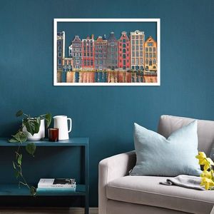 Decoratiune de perete, Amsterdam Houses, Otel, 45 x 70 cm, Alb imagine