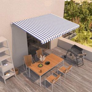 vidaXL Copertină retractabilă manual, albastru și alb, 450x350 cm imagine