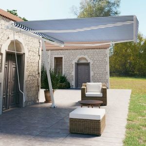 vidaXL Copertină retractabilă manual autonomă, albastru/alb, 450x350cm imagine