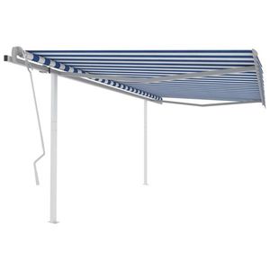 vidaXL Copertină retractabilă manual, stâlpi, albastru/alb, 4, 5x3, 5 m imagine