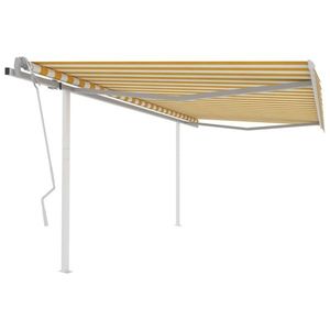 vidaXL Copertină retractabilă manual, cu stâlpi galben/alb, 4x3, 5 m imagine