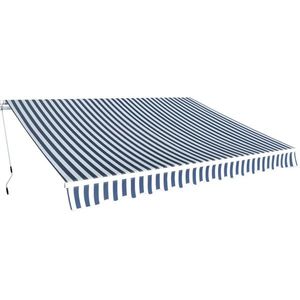 vidaXL Copertină pliabilă cu acționare manuală, 350 cm, albastru/alb imagine