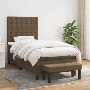 vidaXL Pat box spring cu saltea, maro închis, 80x200 cm, textil imagine