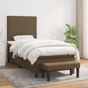 vidaXL Pat box spring cu saltea, maro închis, 80x200 cm, textil imagine