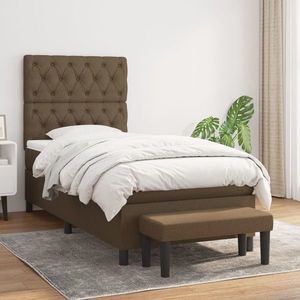 vidaXL Pat box spring cu saltea, maro închis, 80x200 cm, textil imagine