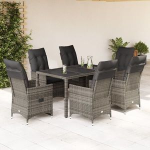 vidaXL Set de masă pentru grădină cu perne, 7 piese, gri, poliratan imagine