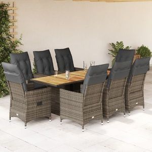 vidaXL Set mobilier grădină cu perne, 9 piese, gri, poliratan imagine