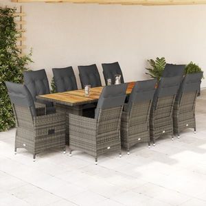 vidaXL Set bistro de grădină cu perne, 11 piese, gri, poliratan imagine