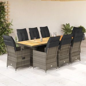 vidaXL Set bistro de grădină cu perne, 9 piese, gri, poliratan imagine