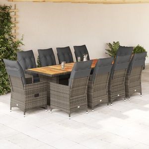 vidaXL Set bistro de grădină cu perne, 11 piese, gri, poliratan imagine