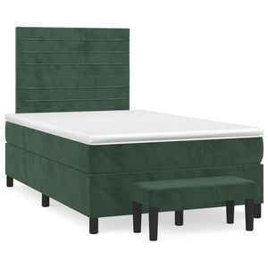 vidaXL Pat box spring cu saltea, verde închis, 120x190 cm, catifea imagine