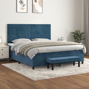 vidaXL Pat box spring cu saltea, albastru închis, 160x200 cm, catifea imagine
