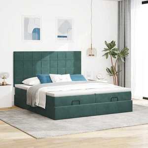 vidaXL Cadru de pat otoman cu saltele, catifea verde închis 180x200cm imagine