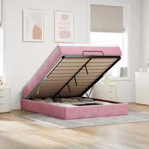 vidaXL Cadru de pat otoman cu saltea roz 140x200cm catifea imagine