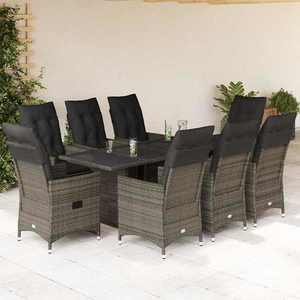 vidaXL Set mobilier grădină cu perne, 9 piese, gri, poliratan imagine