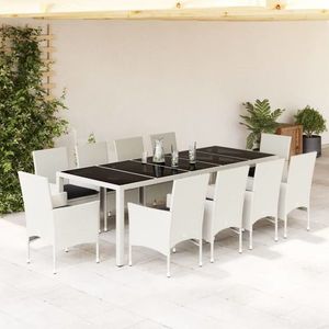 vidaXL Set mobilier de grădină cu perne 11 piese alb poliratan&sticlă imagine