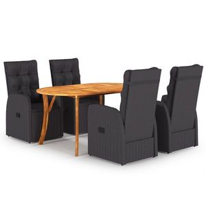 vidaXL Set mese grădină 5 piese cu perne, ratan polimer negru și acacia imagine