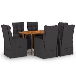 vidaXL Set de dining pentru grădină cu 7 piese și perne negre din ratan poliester și acacia imagine