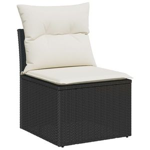 vidaXL Set canapele grădină cu 7 piese și perne negre din poliratan acacia imagine