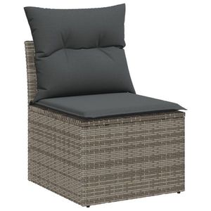 Set de Sofa pentru Grădină de 6 Piese cu Perne Gri din Poliratan, Sofa pentru Grădină cu Depozitare și Perne pentru 2 Persoane Gri din Poliratan imagine