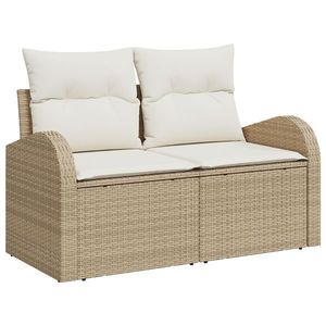 Set de Sofa pentru Grădină vidaXL cu 8 Piese cu Perne Bej Ratan Polimeric, Sofa pentru Grădină vidaXL cu 2 Locuri cu Spațiu de Stocare și Perne Bej Ratan Polimeric imagine