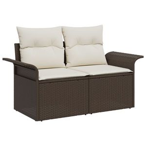 Set de Canapea pentru Grădină vidaXL 5 Piese cu Perne Maro Poli Ratan, Canapea pentru Grădină vidaXL 2-Seat cu Spațiu de Depozitare și Perne Maro Poli Ratan imagine