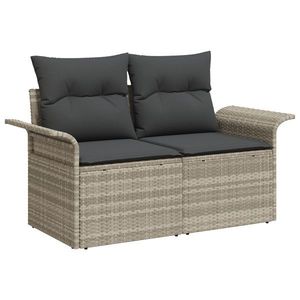 Set de Sofa de Grădină vidaXL cu 7 Piese și Perne Gri Deschis Ratan Poliester, Sofa de Grădină cu 2 Locuri vidaXL cu Compartiment de Stocare și Perne Gri Deschis Ratan Poliester imagine